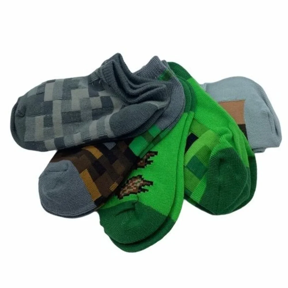 Minecraft Socks Toddler Shoe Size 4.5-8.5 5 Pairs Ribbed Cuffs NEW‎ NWT